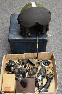 Lot 122 - An RAF Flying Helmet MK3A, with green skull, size medium (broad), in blue carrying case with...