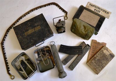 Lot 123 - A Quantity of Militaria, including an articulated folding saw, the machine gun magazines, an...