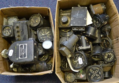 Lot 124 - Two Boxes of Post War Cockpit Instruments, including fuel gauges, altimeters, Automatic Pilot...