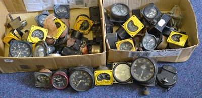 Lot 125 - Two Boxes of Second World War Cockpit Instruments, including Oil, Boost, Brakes, RPM, Air, Air...