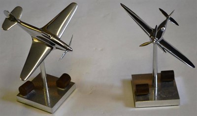 Lot 130 - A Pair of Chromium Plated Aircraft Desk Models, modelled as a Spitfire and a Hurricane by Sgt....