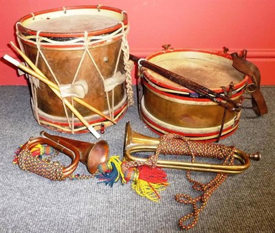 Lot 138 - A Military Brass Side Drum by A Matthews (Drums) Ltd, London, the wooden frame painted in red,...