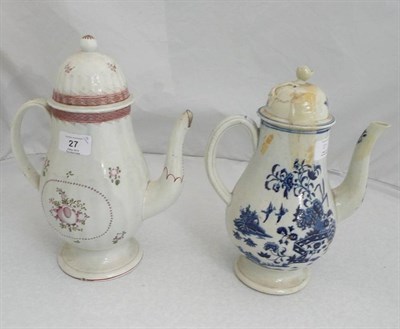 Lot 27 - An English Pearlware Pottery Coffee Pot, circa 1790, of pedestal baluster shape with semi-gadrooned