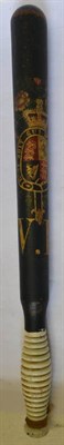 Lot 143 - A Victorian Rural Police Ebonised Wood Truncheon, the body painted with the Royal Coat of Arms...