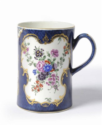 Lot 28 - A First Period Worcester Blue Scale Mug, circa 1770, cylindrical, painted on each side with a...
