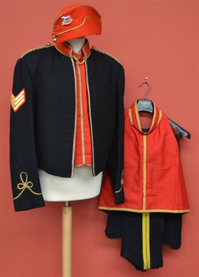 Lot 175 - A Queen's Own Hussars Band Sergeant's Mess Kit, comprising black jacket with crimson faced stand-up