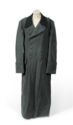 Lot 184 - An Early German Third Reich Grey/Green Wool Greatcoat, with dark green faced lay-down collar,...