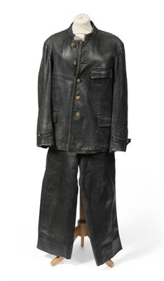 Lot 185 - A German Third Reich Kriegsmarine U-boat Personnel Protective Black Leather Suit, comprising a...