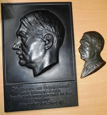 Lot 188 - A German Third Reich NSDAP Cast Iron Plaque, of rectangular form, cast with the profiile bust...