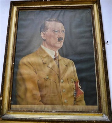 Lot 195 - A Coloured Lithographic Portrait of Adolf Hitler, half length, with facsimile signature to the...