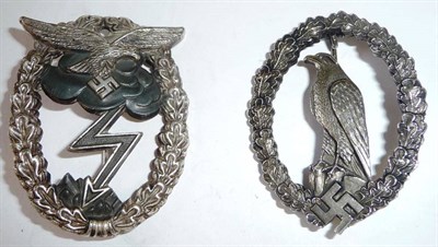 Lot 200 - A German Third Reich Luftwaffe Ground Combat Badge, late war issue, the reverse with vertical...