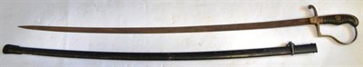 Lot 216 - A German Third Reich Army Sword, with plain 84cm single edge steel blade, brass stirrup hilt...