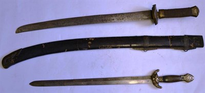 Lot 237 - A 19th Century Chinese Sword, the 52cm single edge steel blade with incised signature, brass...