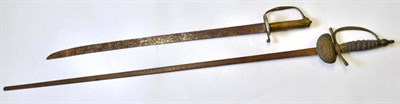 Lot 255 - An 18th Century Hunting Sword, with 58cm single edge steel blade, the brass stirrup hilt with eagle