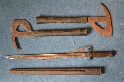 Lot 257 - Two Second World War Lancaster Bomber Escape Axes, each with shaped pierced steel head bearing...