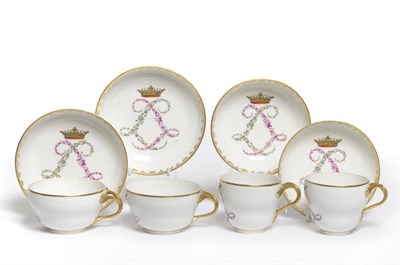 Lot 39 - A Pair of Hoechst Porcelain Armorial Teacups and Saucers, late 18th century, the ogee sided...