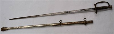 Lot 282 - A 19th Century American Officer's Sword, with plain 76cm double edge steel blade, the brass stirrup