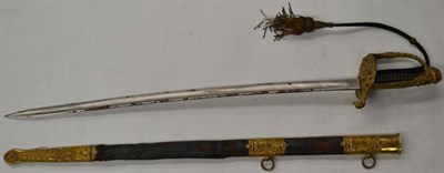 Lot 289 - A 19th Century French Naval Officer's Sword, the 67cm plain single edge fullered steel blade...