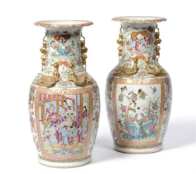 Lot 42 - A Pair of Cantonese Porcelain Baluster Vases, circa 1880, each with everted petallate rims, the...