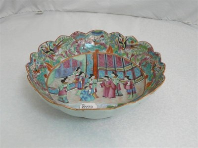Lot 44 - A Cantonese Decorated Porcelain Bowl, circa 1880, of circular shape with undulating rim,...