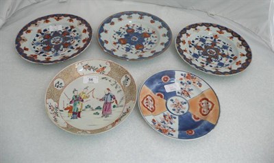 Lot 56 - Three Similar Chinese Imari Dessert Plates, circa 1720-30, each painted with foliate "wheel"...