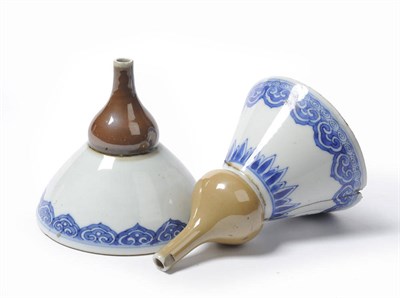 Lot 67 - A Chinese "Batavian" Wine Funnel, Kangxi (1662-1722), the cupped neck painted with three...