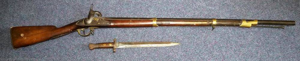 Lot 604 - A 19th Century French Percussion Cap Musket, with 91.5cm steel barrel, the lock plated engraved...