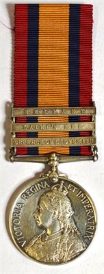 Lot 23 - A Queen's South Africa Medal, with three clasps DEFENCE OF LADYSMITH, LAING'S NEK and BELFAST,...
