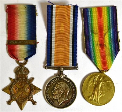 Lot 36 - A First World War ";Mons"; Trio, awarded to 3026 PTE.J.SMITH. 18/HRS., comprising 1914 Star...