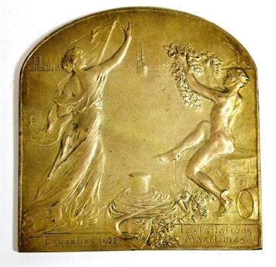 Lot 43 - An Installations Maritimes, Bruxelles, 1922 Plated Bronze Plaque by G. Devreese for Fonson, of...