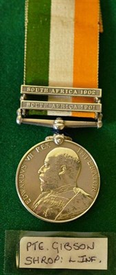 Lot 52 - A King's South Africa Medal, with two clasps SOUTH AFRICA 1901 and SOUTH AFRICA 1902, awarded...