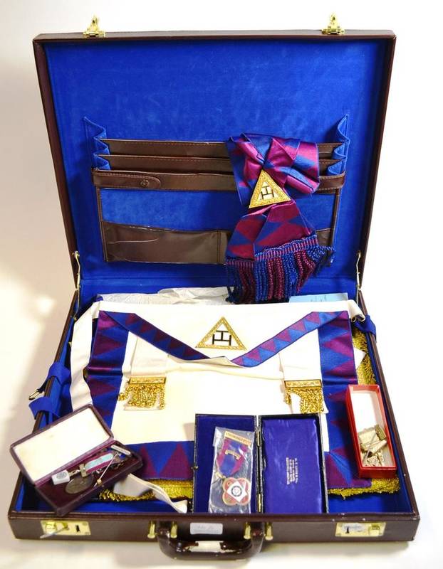 Lot 76 - A Quantity of Masonic Regalia, comprising Craft Worshipful Master apron, white gloves and...