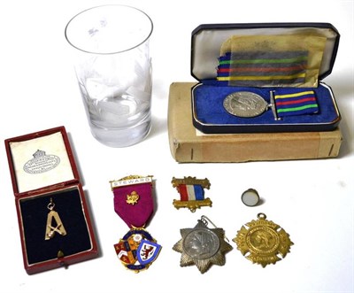 Lot 79 - A 9 Carat Gold Masonic Jewel, as a set square, mallet and pointer, 4 grams; a 19th Century...