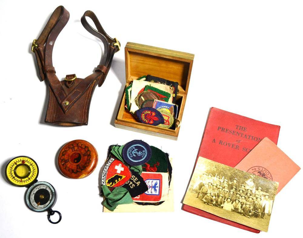 Lot 153 - A Small Collection of Scout Memorabilia, including embroidered cloth insignia, a 1917 real...