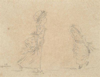 Lot 102 - Greenaway (Kate) Pencil sketch of a young girl and an older girl or woman, April 1853,...