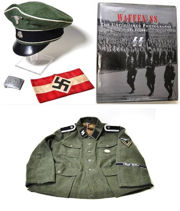 Lot 282 - A Copy of a German SS Liebstandartet Green Wool Tunic, with insignia and silver coloured Wound...