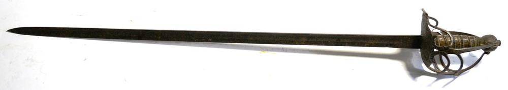 Lot 347 - A 17th Century Mortuary Sword, the later 87cm single edge fullered steel blade with indistinct...