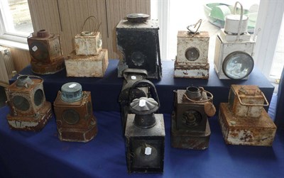 Lot 117 - Eleven Mixed Railway Lamps, all of square or rectangular form, variable condition, including...