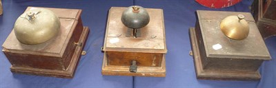 Lot 119 - Three Wooden Cased and Wall Mounted Bell Boxes from a Railway Signal Box, each with a brass...