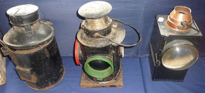 Lot 121 - Three Railway Trackside Lamps, comprising a Welsh's Patent lamp of rectangular form, embossed...