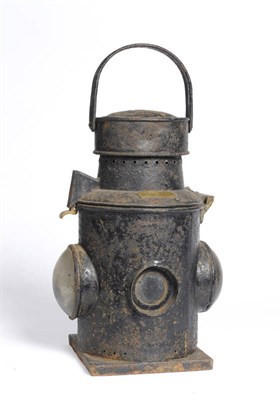 Lot 122 - A Great Northern Railway Signalling Lamp, of cylindrical form in black tinplate, with bull's...