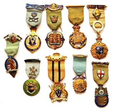 Lot 76 - The Royal Masonic Institution for Boys, a collection of nine silver gilt and enamel Steward's...