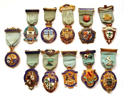 Lot 77 - The Royal Masonic Institution for Boys, a collection of eleven silver gilt and enamel Steward's...