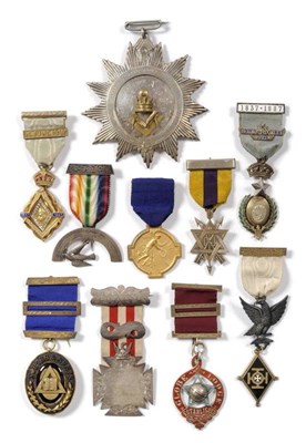 Lot 82 - A Collection of Ten Assorted Masonic and Society Jewels, including a large sash star to the...