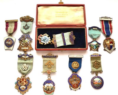 Lot 83 - Nine Silver Gilt and Enamel Masonic Breast Jewels, including four Founders jewels for No's...