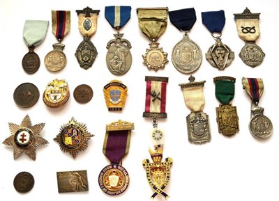 Lot 84 - Twenty Two Various Silver and Bronze Masonic Jewels, including a silver Hall Stone jewel, a...