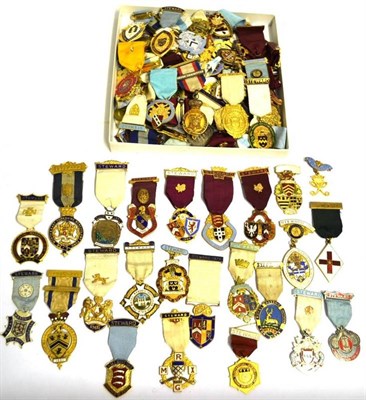 Lot 90 - A Large Quantity of Gilt Metal and Enamel Masonic Breast Jewels, mainly Stewards jewels to the...