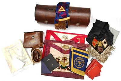 Lot 96 - A Collection of Masonic Regalia, including two Craft Worshipful Master Mason aprons, two Rose Croix