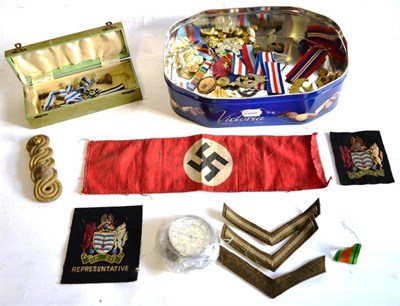 Lot 117 - A Small Quantity of Militaria, including two silver and enamelled sweetheart brooches to the...