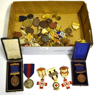 Lot 120 - A Large Quantity of Badges, Medals and Medallions, in gilt metal, bronze and enamel, including...